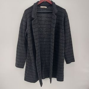 Chiaramente wool patterned Long open front cardigan blazer Size Large Black Gray